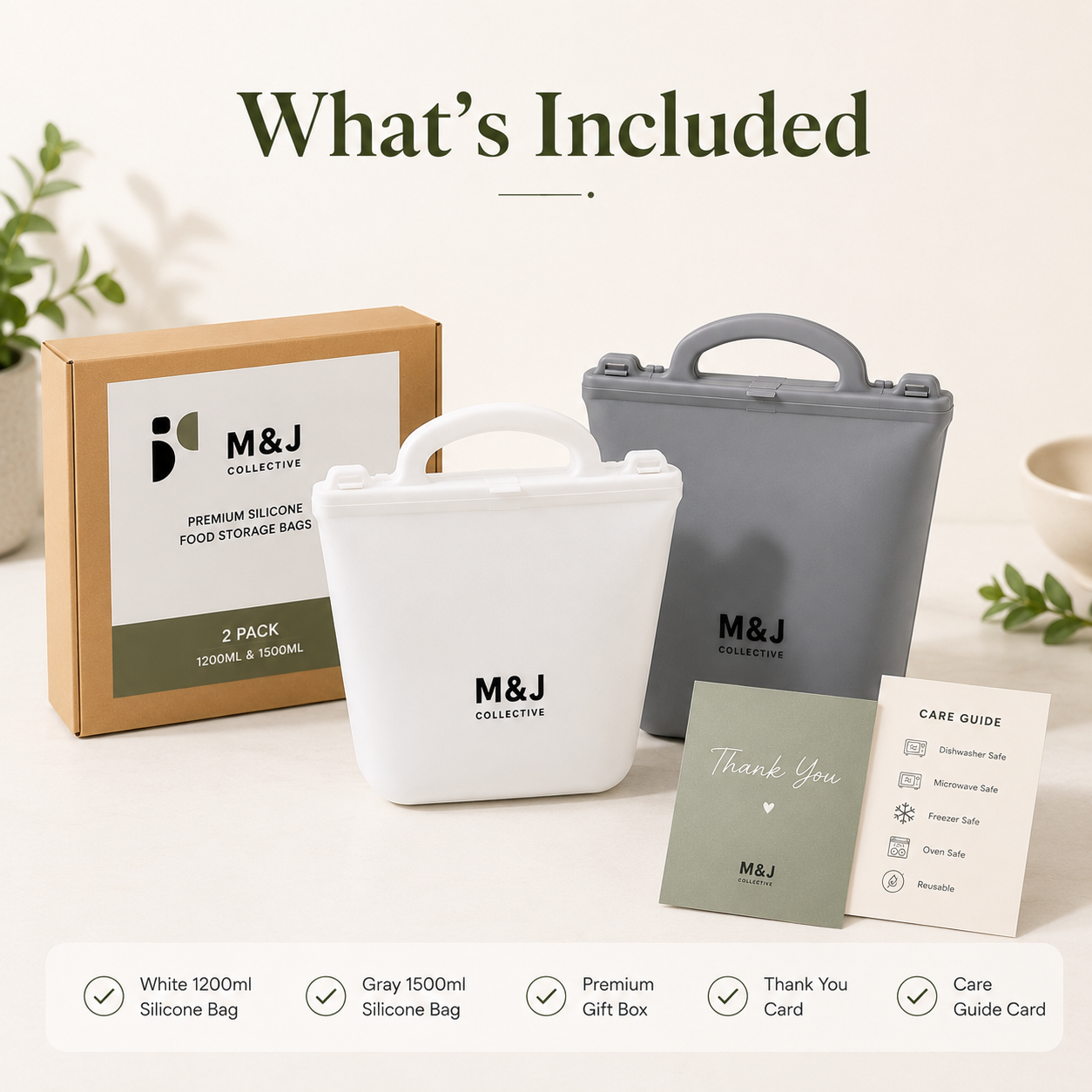 Reusable Silicone Food Storage Bags – White & Gray | 2-Pack