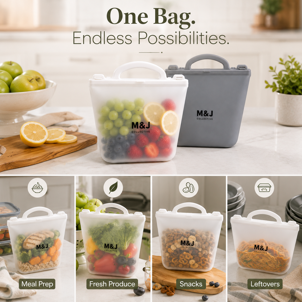 Reusable Silicone Food Storage Bags – White & Gray | 2-Pack