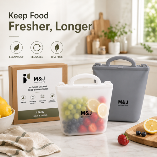 Reusable Silicone Food Storage Bags – White & Gray | 2-Pack