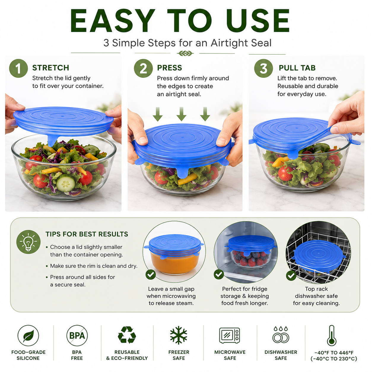 Premium Reusable Silicone Stretch Lids