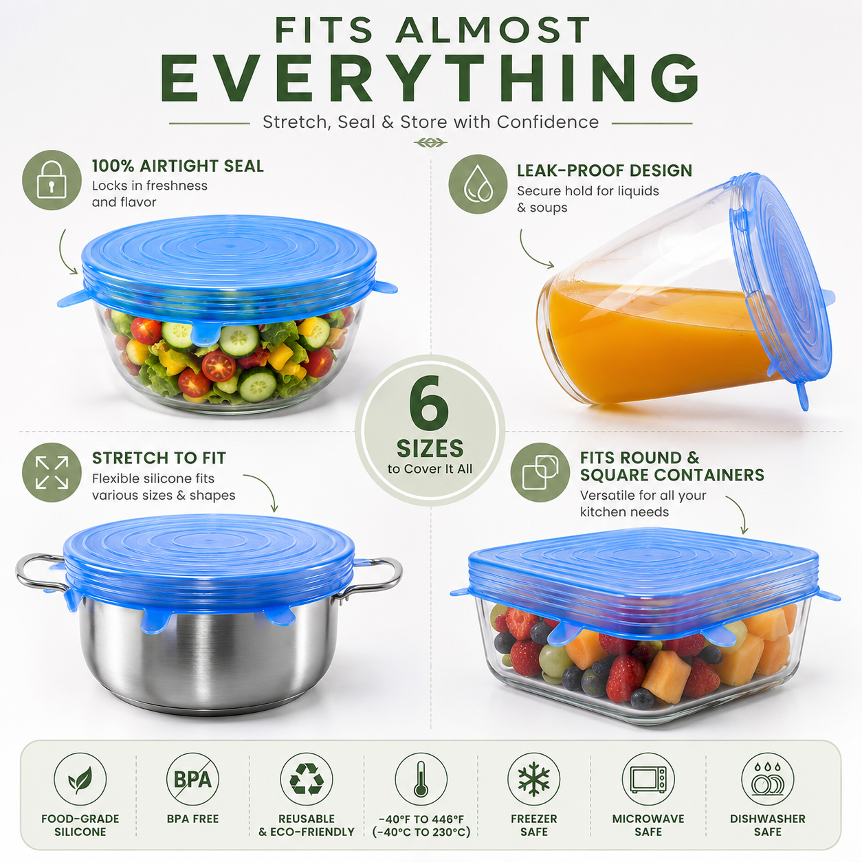 Premium Reusable Silicone Stretch Lids